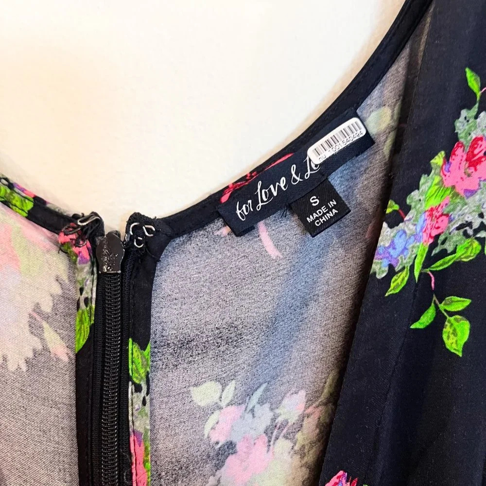 For Love & Lemons Black Satin Floral Bow Polka Dot Cutout Bodycon Midi Dress S - Picture 7 of 12